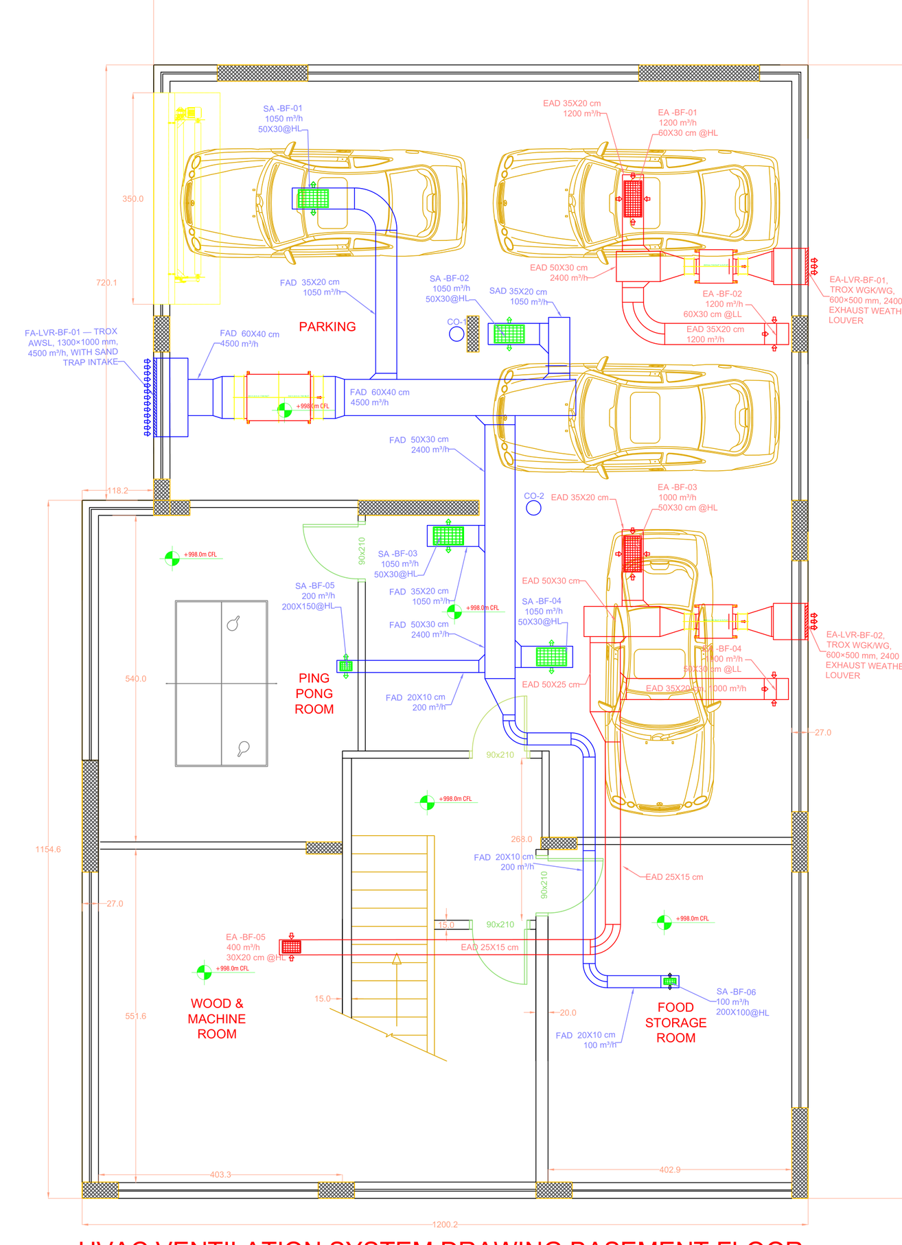 Private Residential Villa basement HVAC ventilation and ducting layout